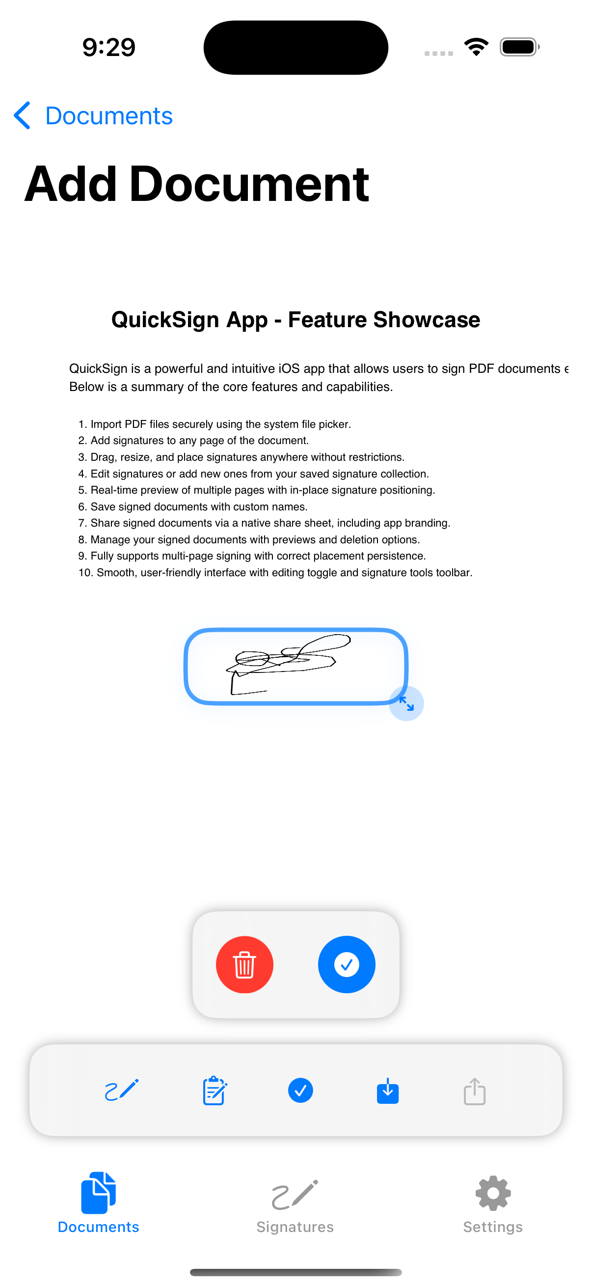 Adding digital signature to document
